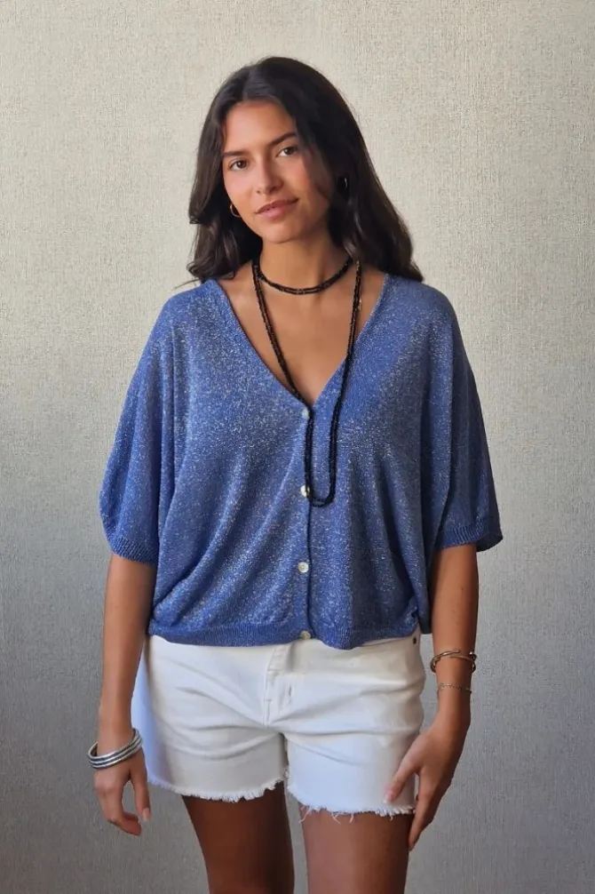 Chaqueta media manga lurex azul
