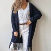 Chaqueta midi azul marino con flecos