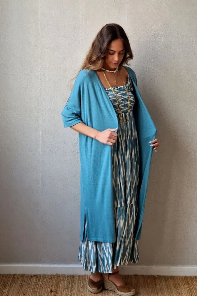 Chaqueta oversize larga de mujer con manga francesa verde