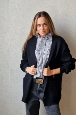 Chaqueta punto canalé botones negro