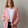 Chaqueta punto canalé botones rosa