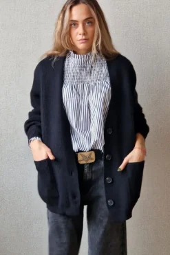 Chaqueta punto canalé botones negro