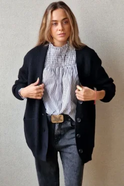 Chaqueta punto canalé botones negro