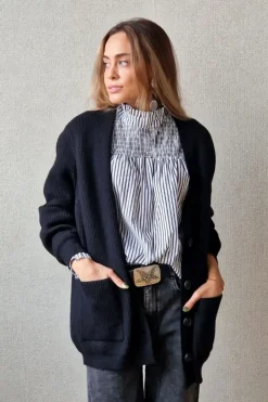 Chaqueta punto canalé botones negro
