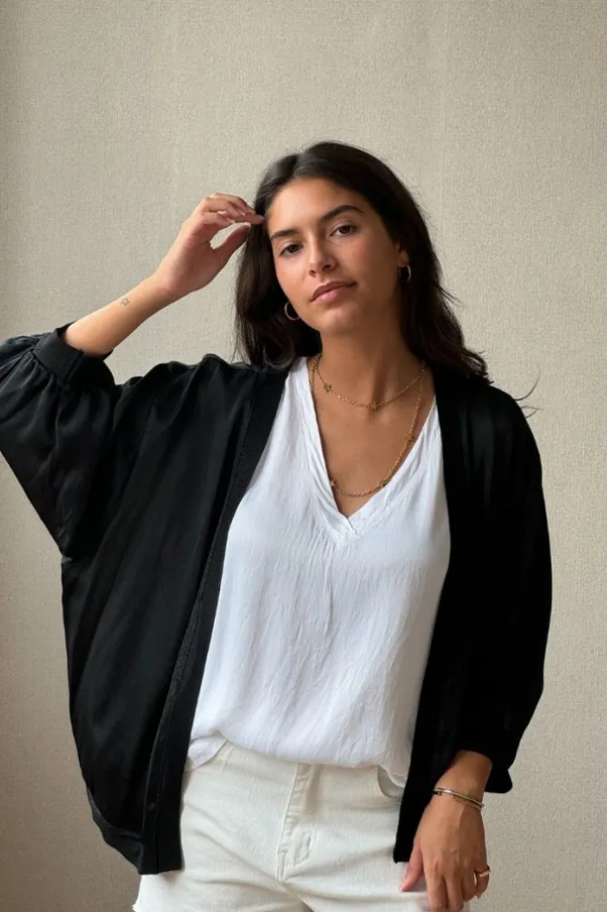 Chaqueta tipo bomber sin botones negra