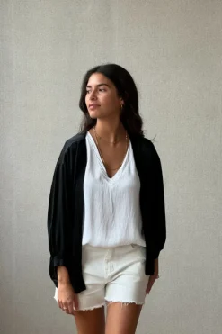Chaqueta tipo bomber sin botones negra