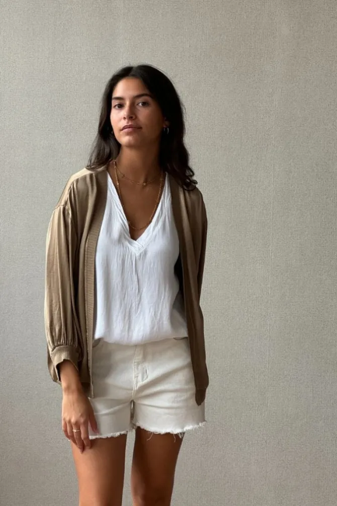 Chaqueta tipo bomber sin botones marrón