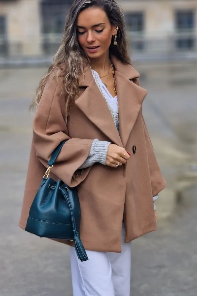 Chaquetón camel tipo paño