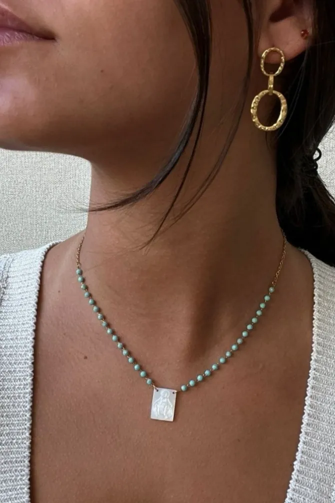 Collar abalorios con virgen turquesa
