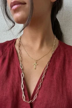 Collar acero largo rombos dorado