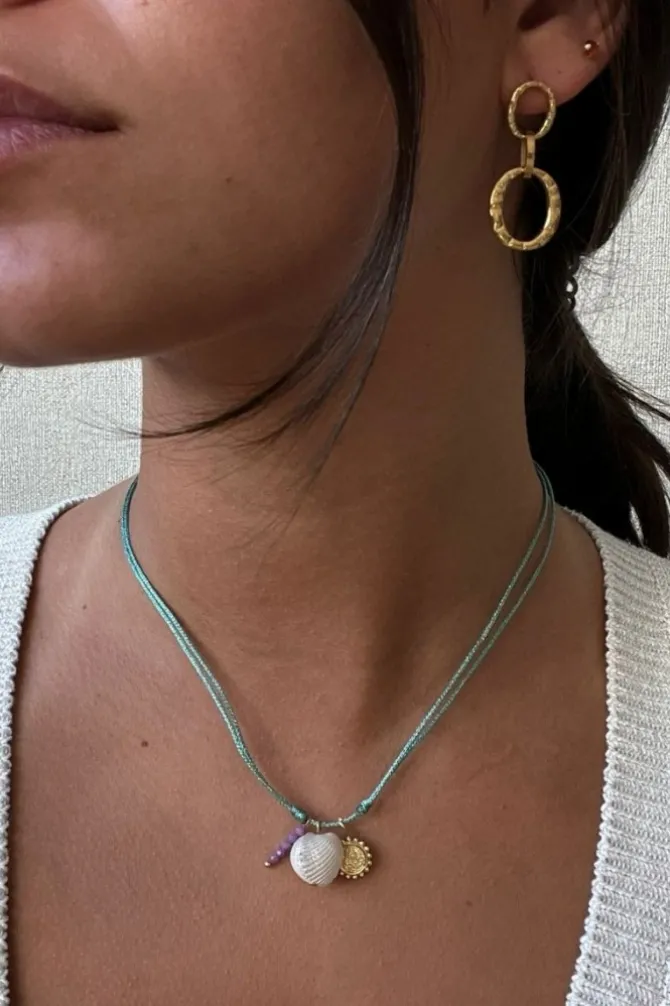 Collar ajustable concha verde agua