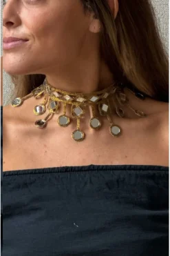 Collar choker de espejos dorado