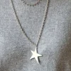 Collar de acero estrella larga plata