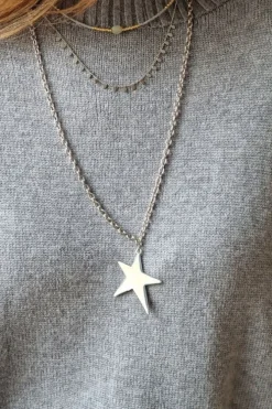 Collar de acero estrella larga plata