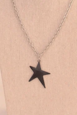 Collar de acero estrella larga plata