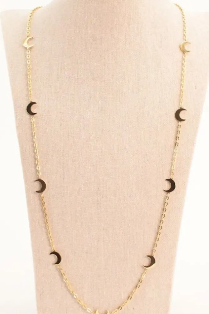 Collar de acero largo con medias lunas