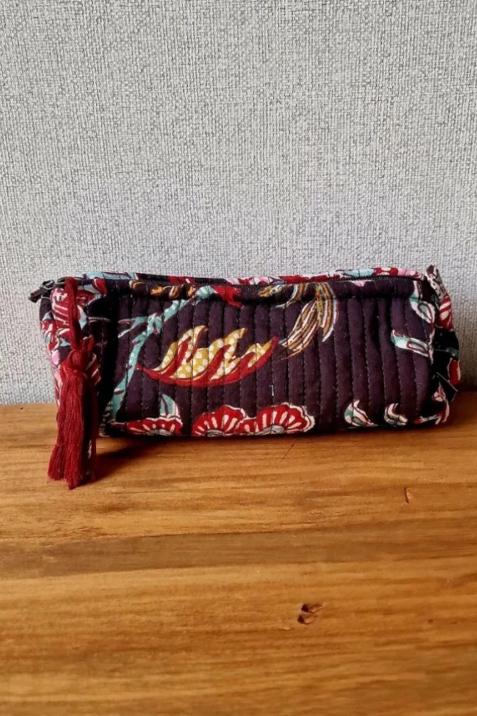 Estuche /neceser pequeño estampado telas Indias marrón