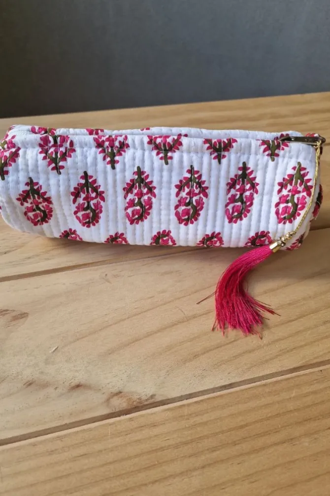 Estuche /neceser pequeño estampado telas Indias blanco