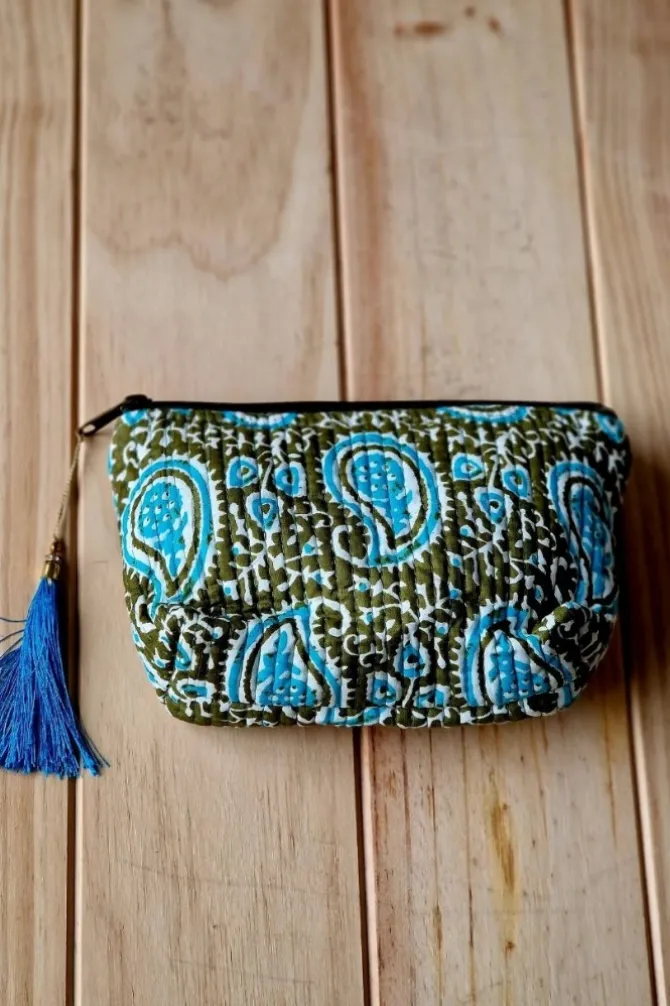 Estuche/neceser verde mediano estampado telas Indias