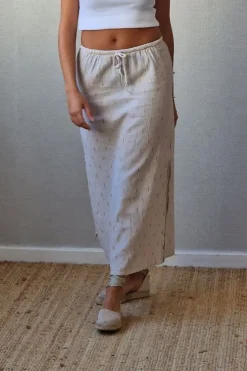 Falda larga de bambula y lurex beige