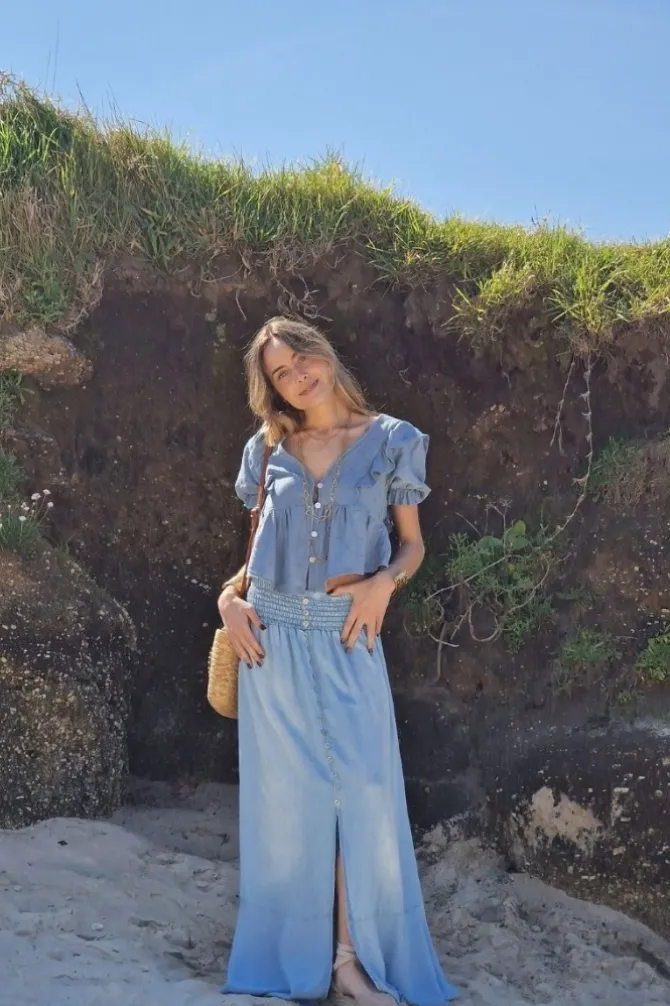 Falda larga denim azul claro