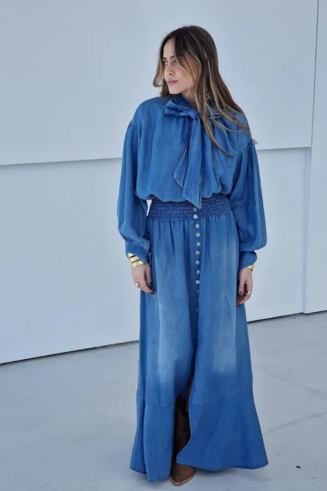 Falda larga denim azul jeans