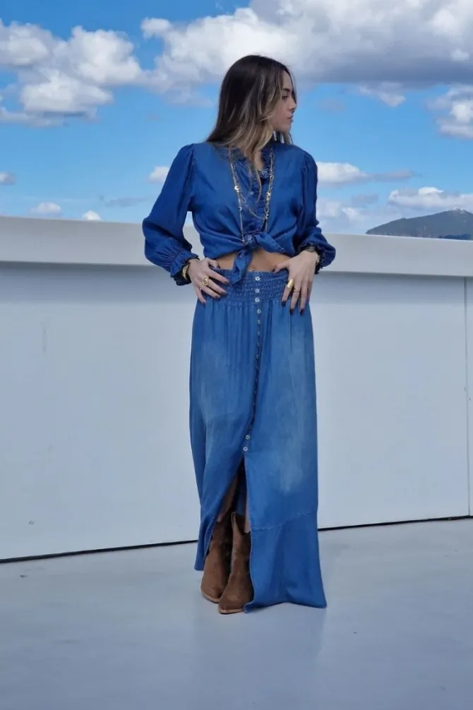 Falda larga denim azul jeans