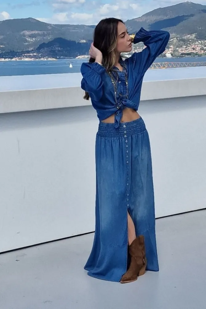 Falda larga denim azul jeans