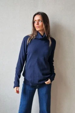 Jersey básico de cuello cisne recto azul marino