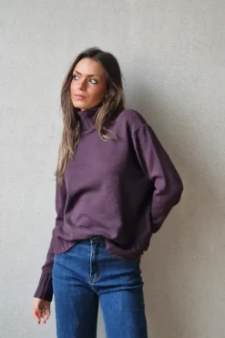 Jersey cuello cisne de canalé berenjena