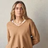 Jersey cuello pico con pespunte camel