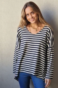 Jersey de rayas fino blanco y azul marino