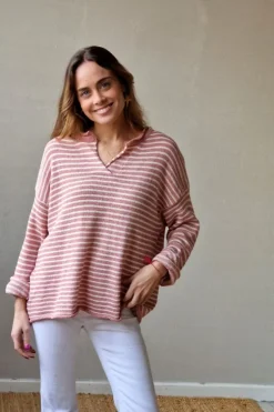 Jersey de rayas punto frío rosa