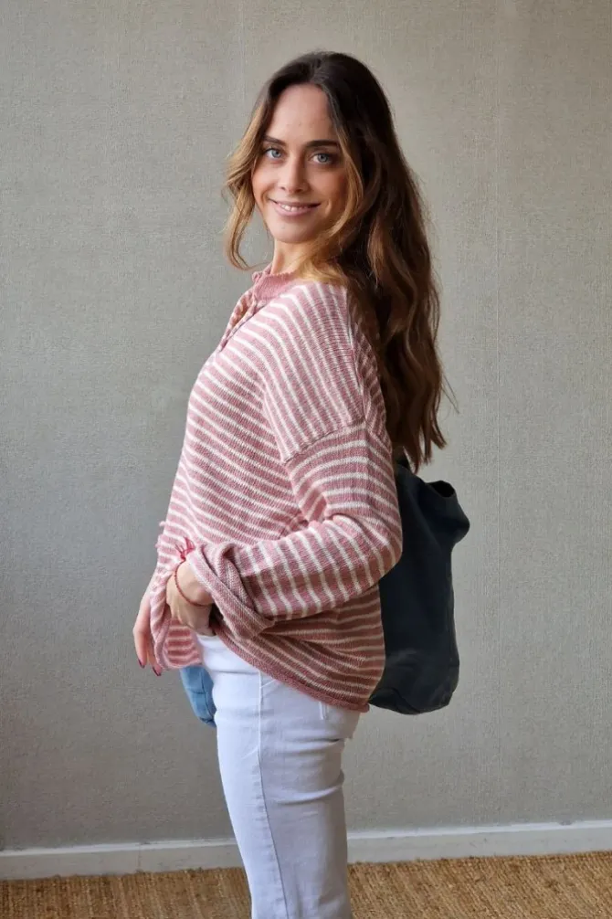 Jersey de rayas punto frío rosa