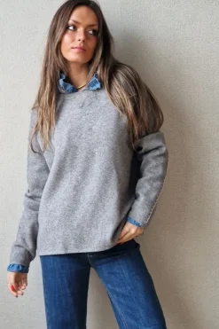 Jersey oversize cuello redondo gris