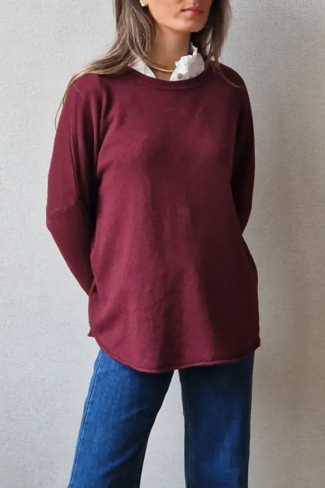 Jersey oversize cuello redondo granate