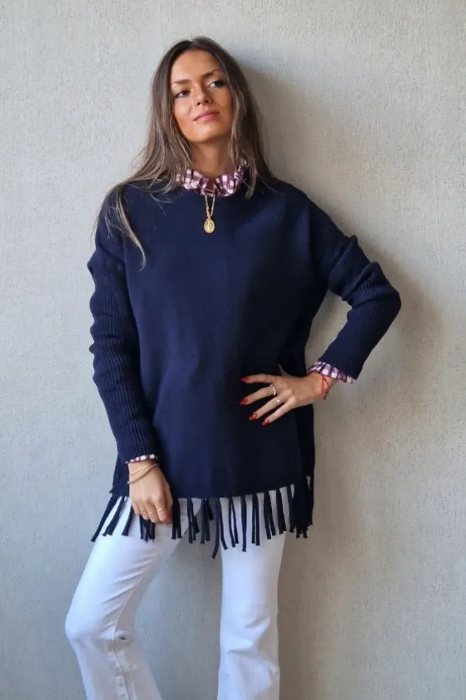 Jersey oversize de flecos azul