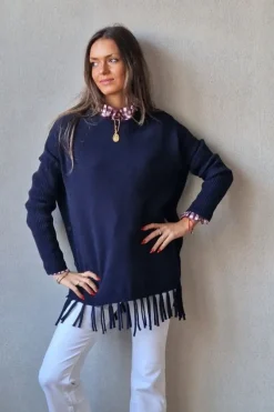 Jersey oversize de flecos azul