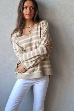 Jersey rayas doradas de punto fino camel