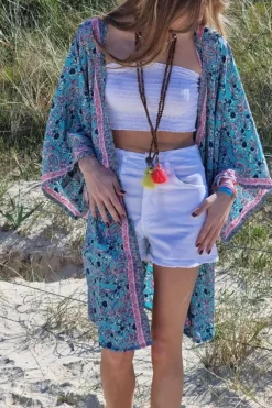 Kimono estampado color turquesa