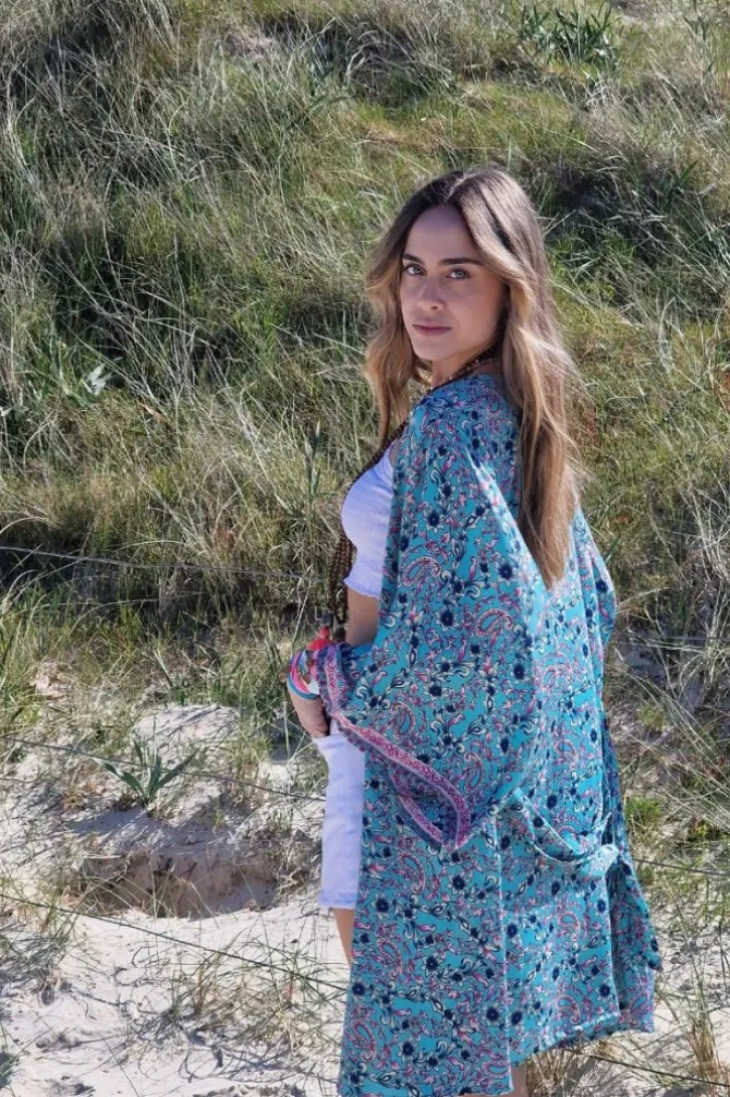 Kimono estampado color turquesa