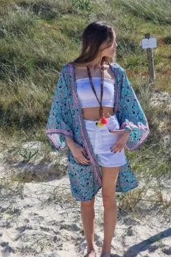 Kimono estampado color turquesa
