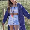 Kimono indio de seda azul con detalle en la solapa