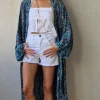 Kimono largo estampado azul marino-azul