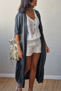 Kimono tipo raso gris