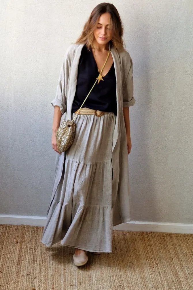Kimono topo tipo lino con manga tres cuartos