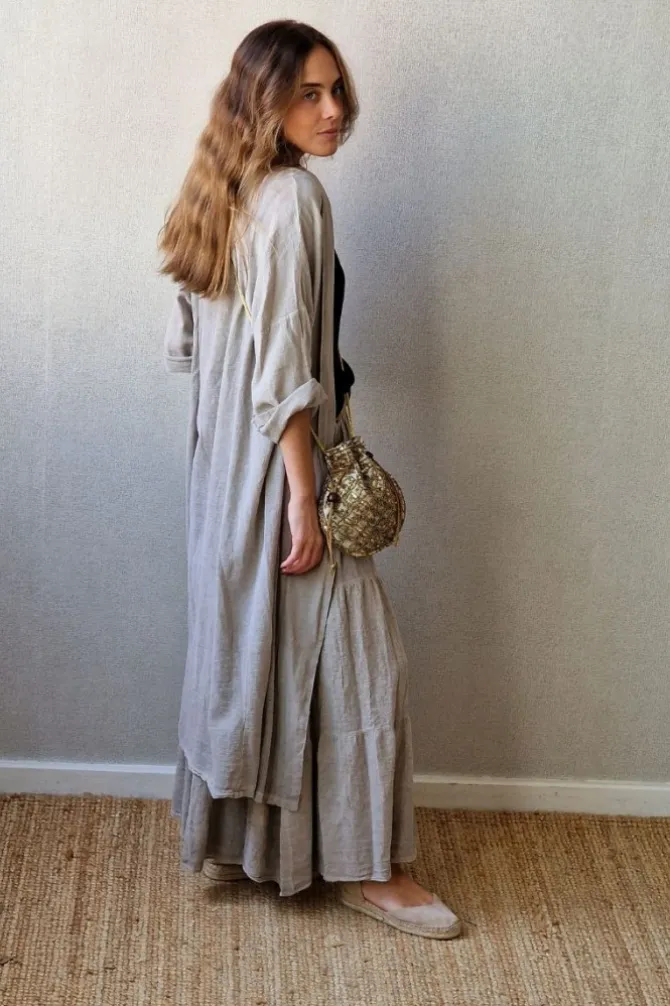 Kimono topo tipo lino con manga tres cuartos