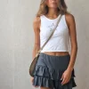 Minifalda pantalón gris con cintura de goma y volantes