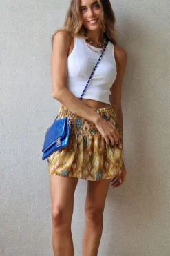 Minifalda pantalón ikat mostaza y azul