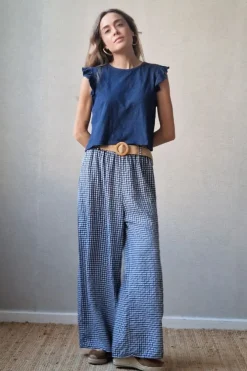 Pantalón con gomas de vichy azul marino